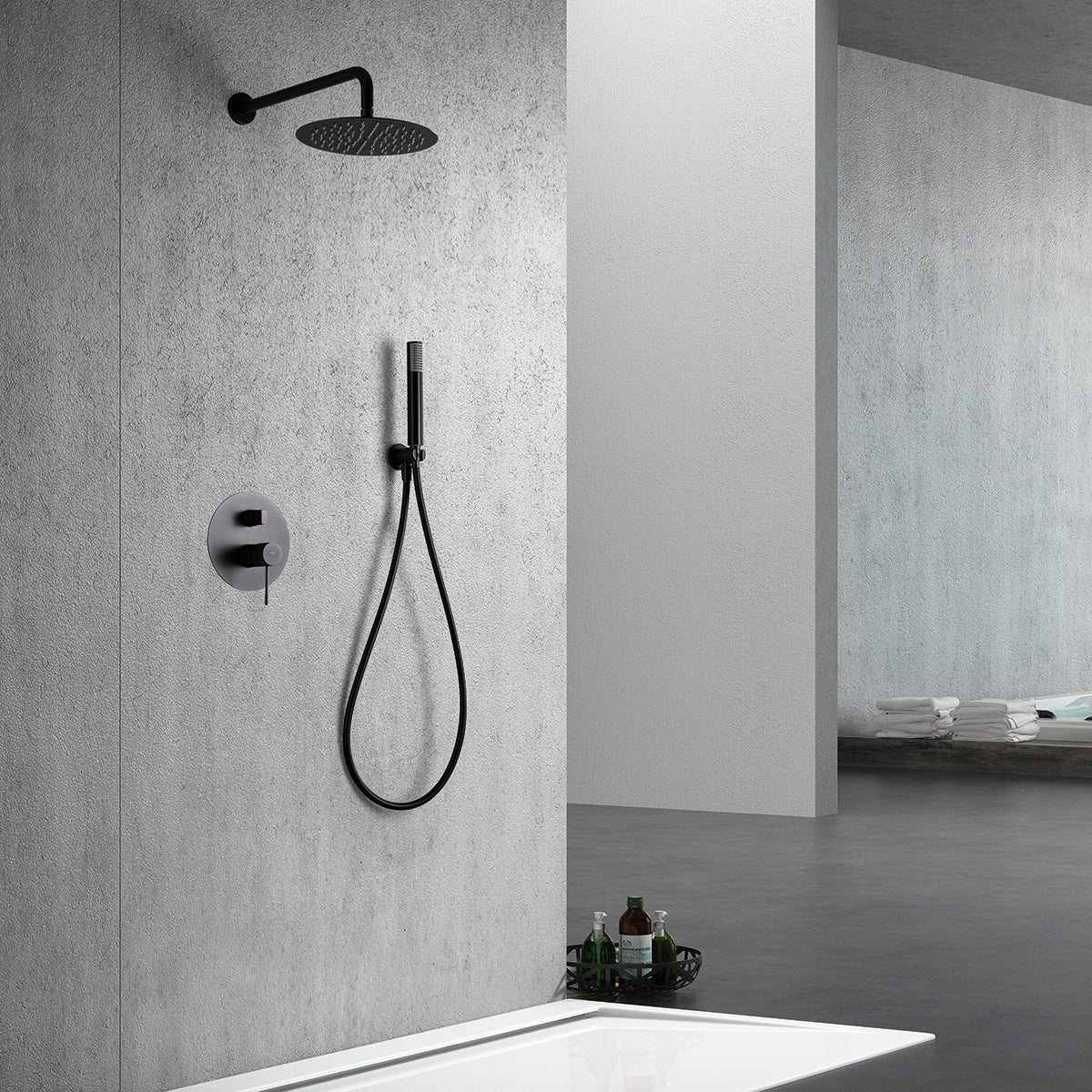 Eengreeps inbouwdoucheset Line black gun metal