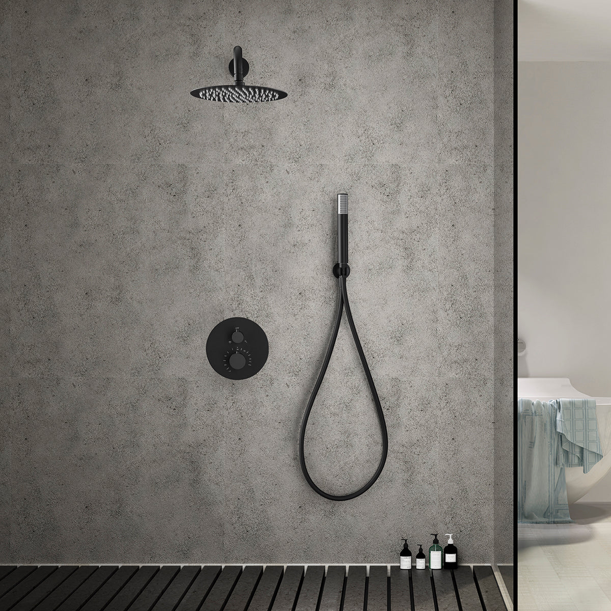 Thermostatische inbouwdoucheset Line matzwart