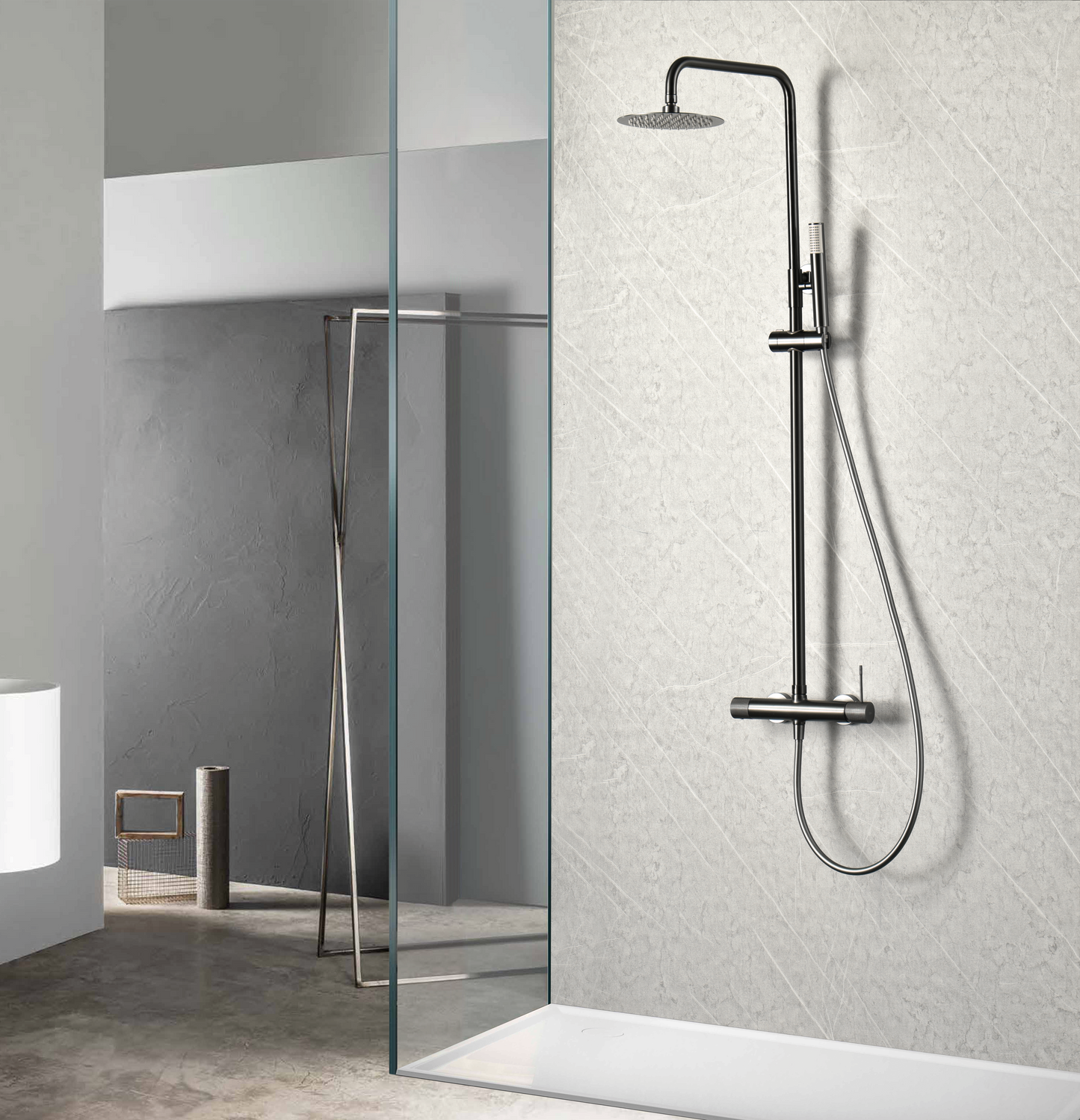 Doucheset met één hendel Line black gun metal