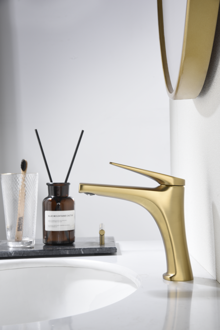 Delos wastafelmengkraan met één hendel, geborsteld goud