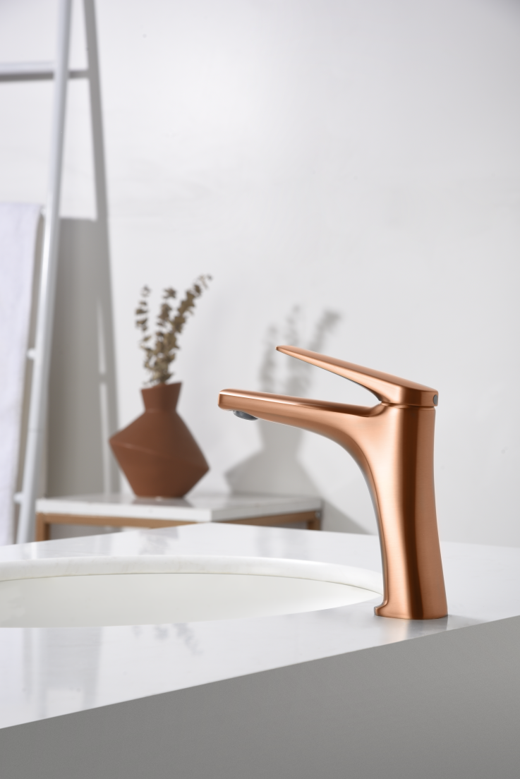 Eengreeps wastafelmengkraan Delos geborsteld roségoud