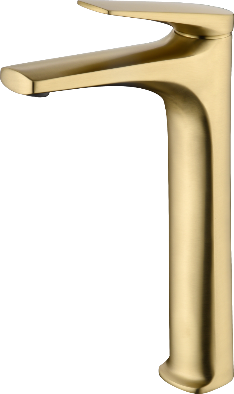 Eengreeps wastafelmengkraan met hoge uitloop Delos geborsteld goud