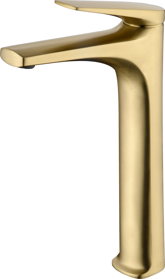 Eengreeps wastafelmengkraan met hoge uitloop Delos geborsteld goud