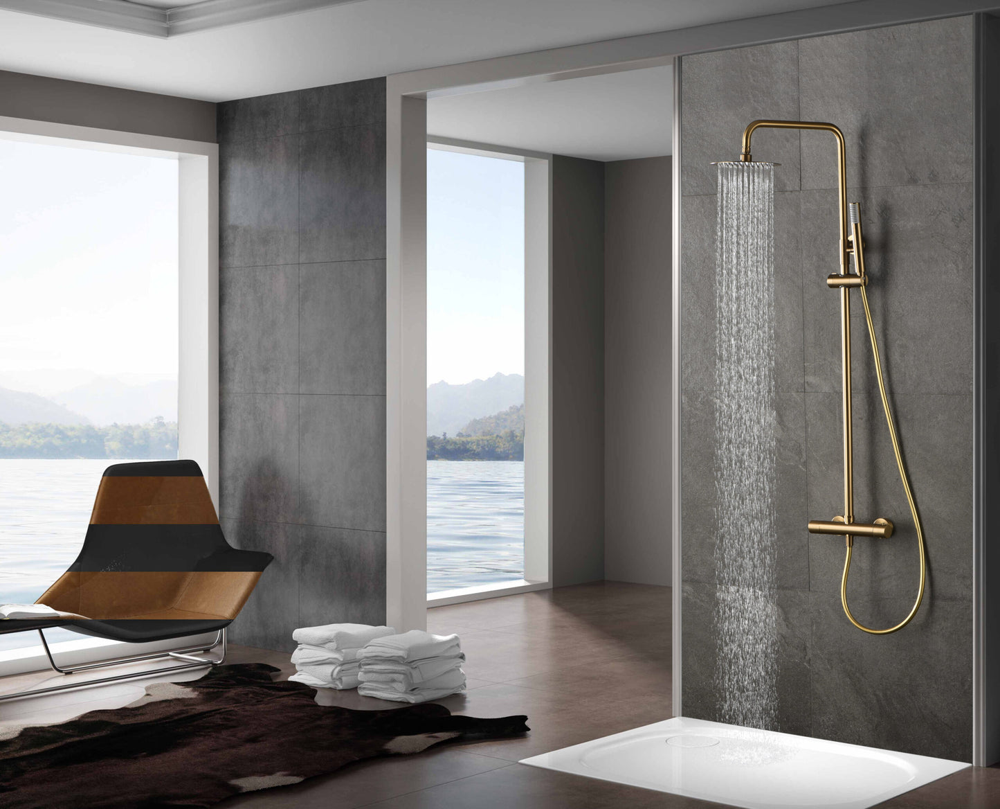 Thermostatische doucheset Monza geborsteld goud