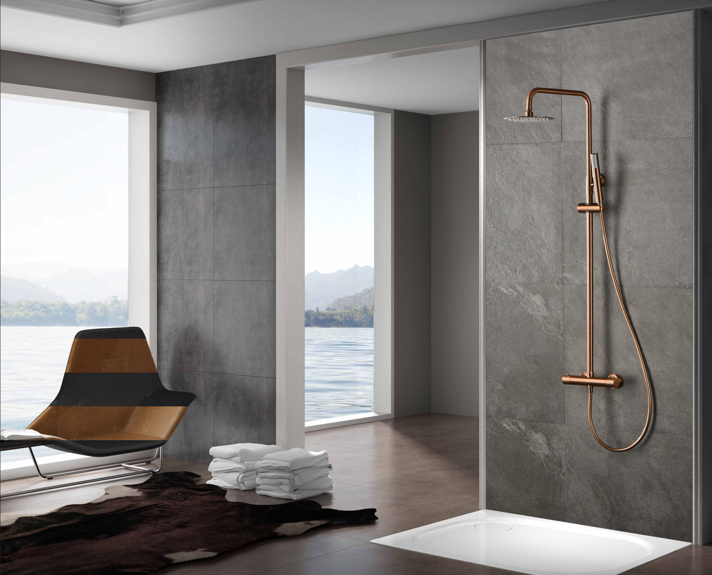 Thermostatische doucheset Monza geborsteld roségoud