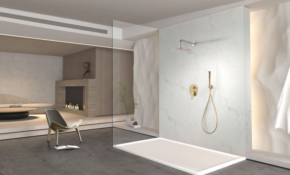 Eengreeps inbouwdoucheset Delos geborsteld goud