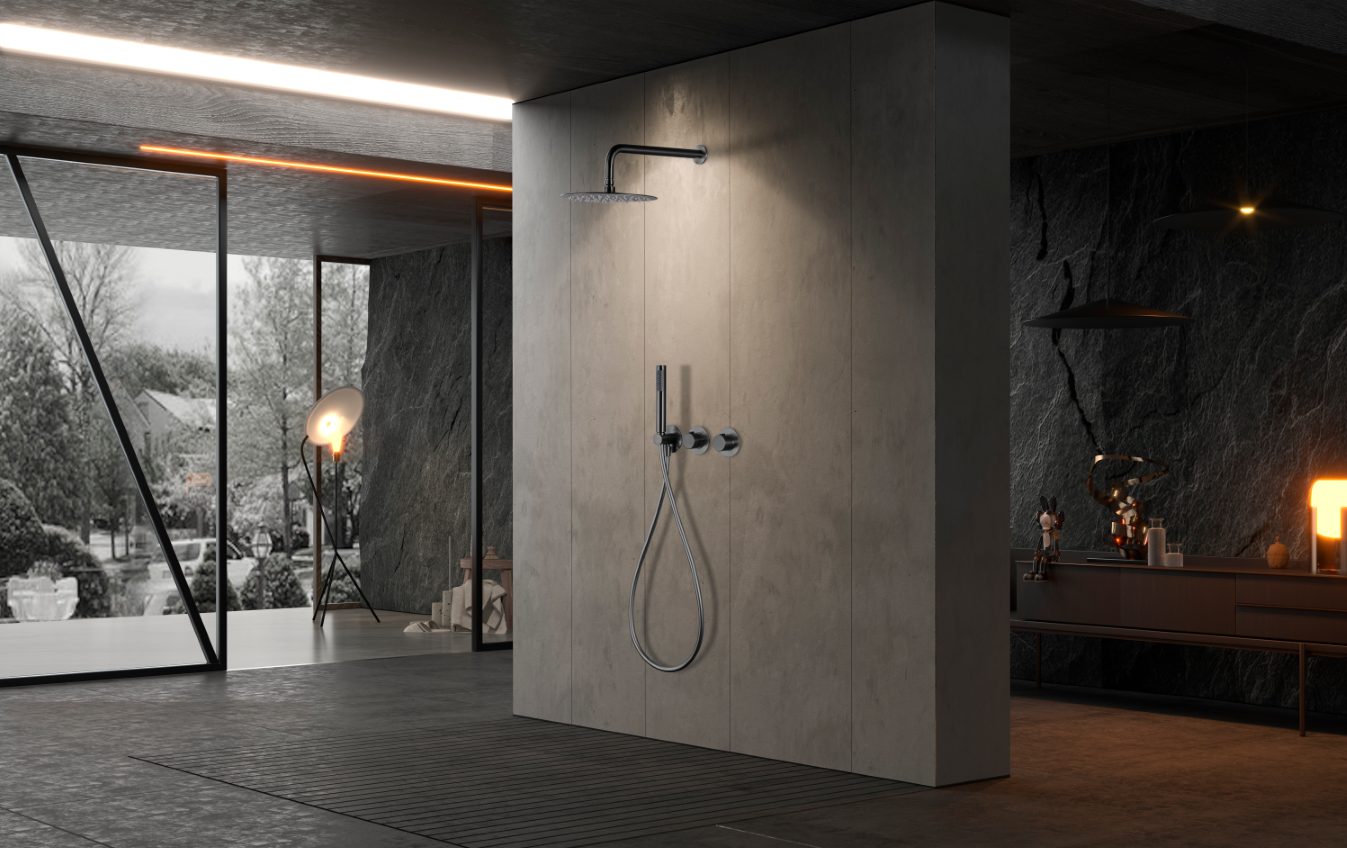 Thermostatische inbouwdoucheset Assen zwart gun metal