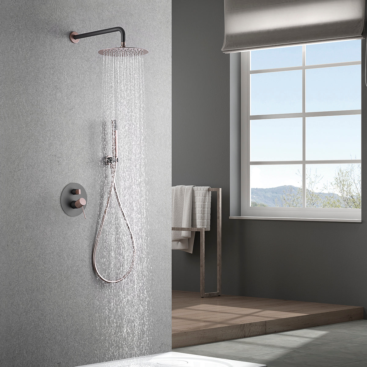 Inbouwdoucheset met één hendel Line matgrijs/champagne