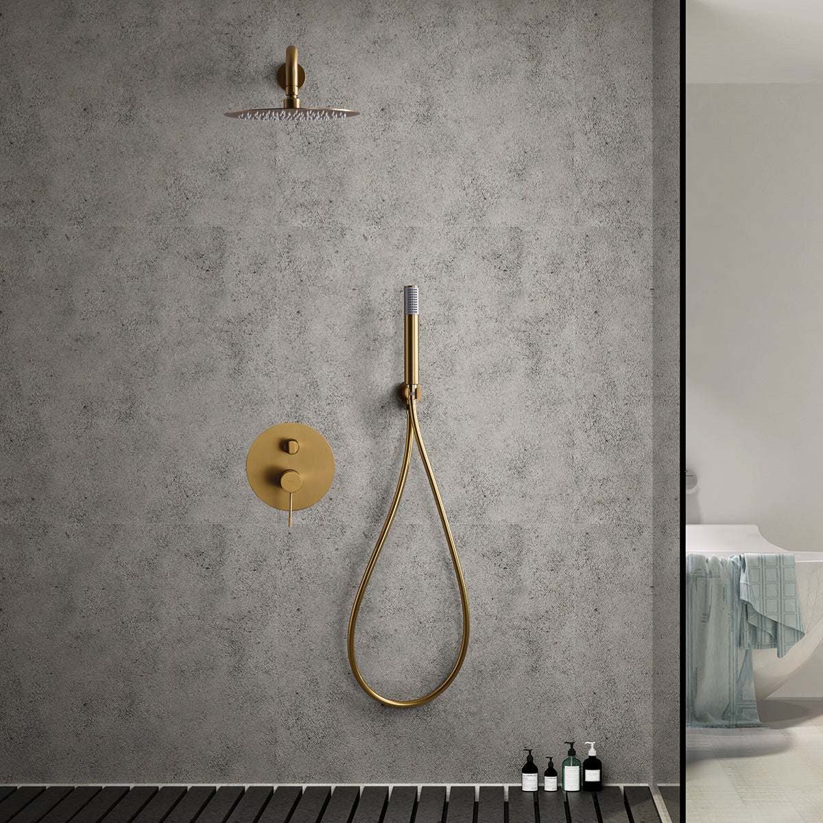 Eengreeps inbouwdoucheset Line geborsteld goud