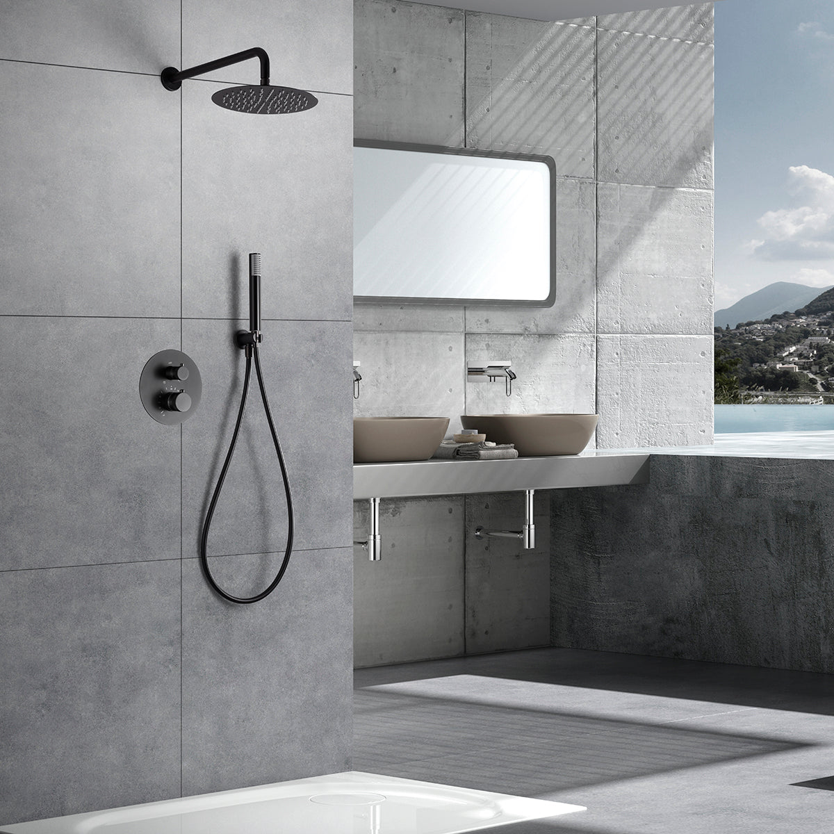 Thermostatische inbouwdoucheset Line black gun metal