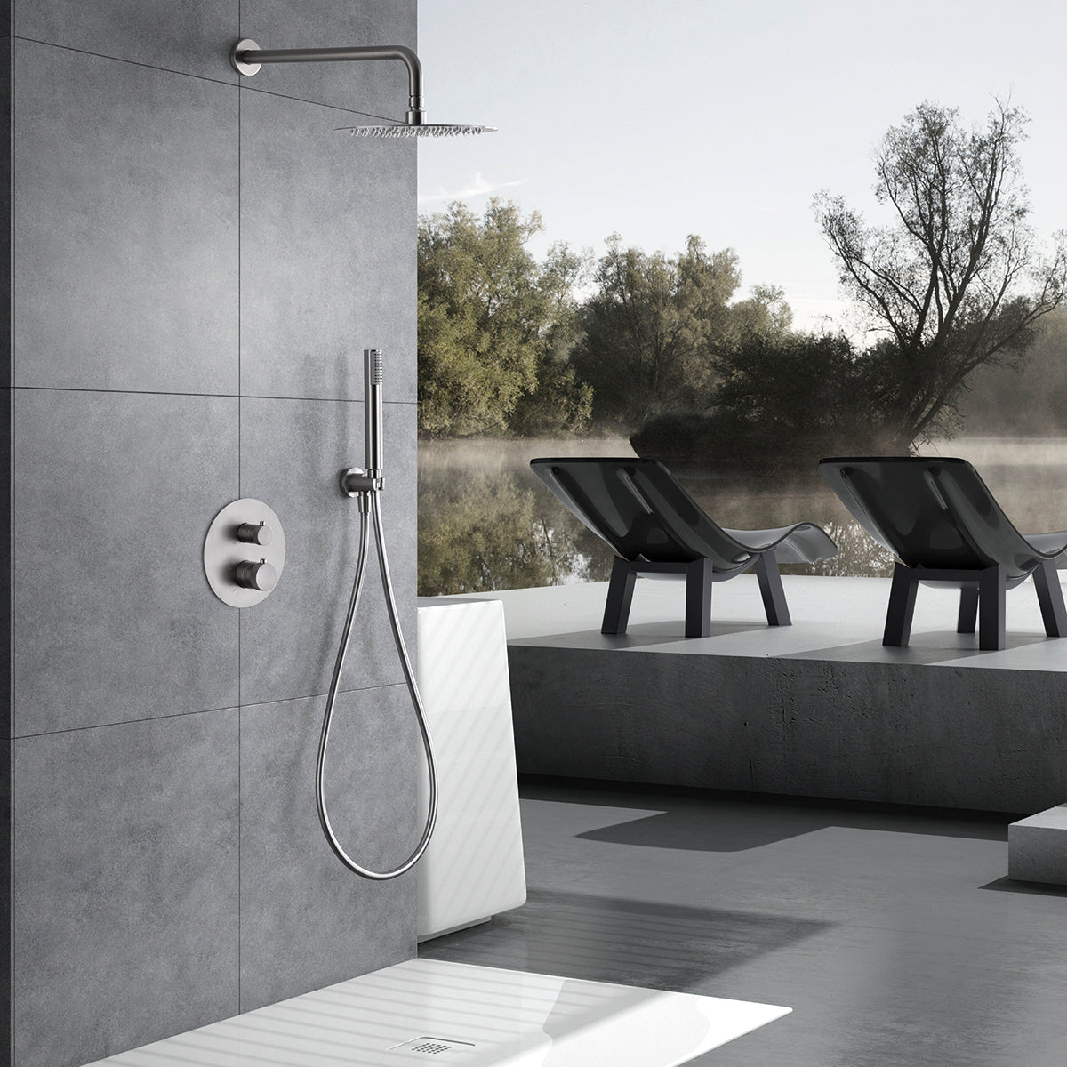 Thermostatische inbouwdoucheset Line geborsteld nikkel