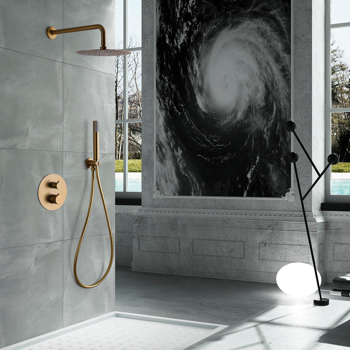 Thermostatische inbouwdoucheset Line geborsteld goud