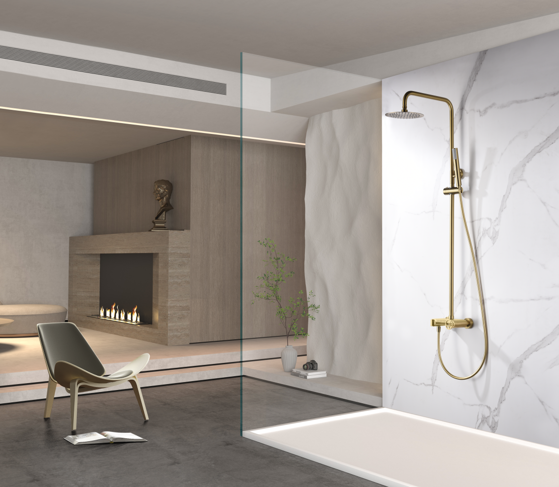 Eengreepsdoucheset Olimpo geborsteld goud