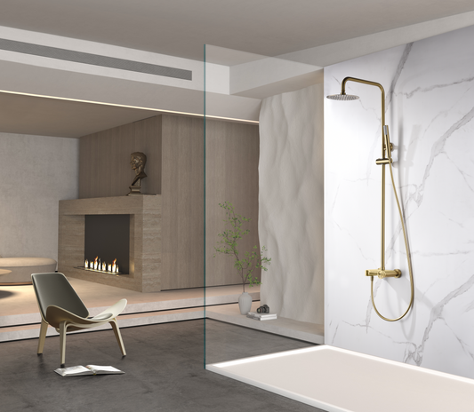 Eengreepsdoucheset Olimpo geborsteld goud