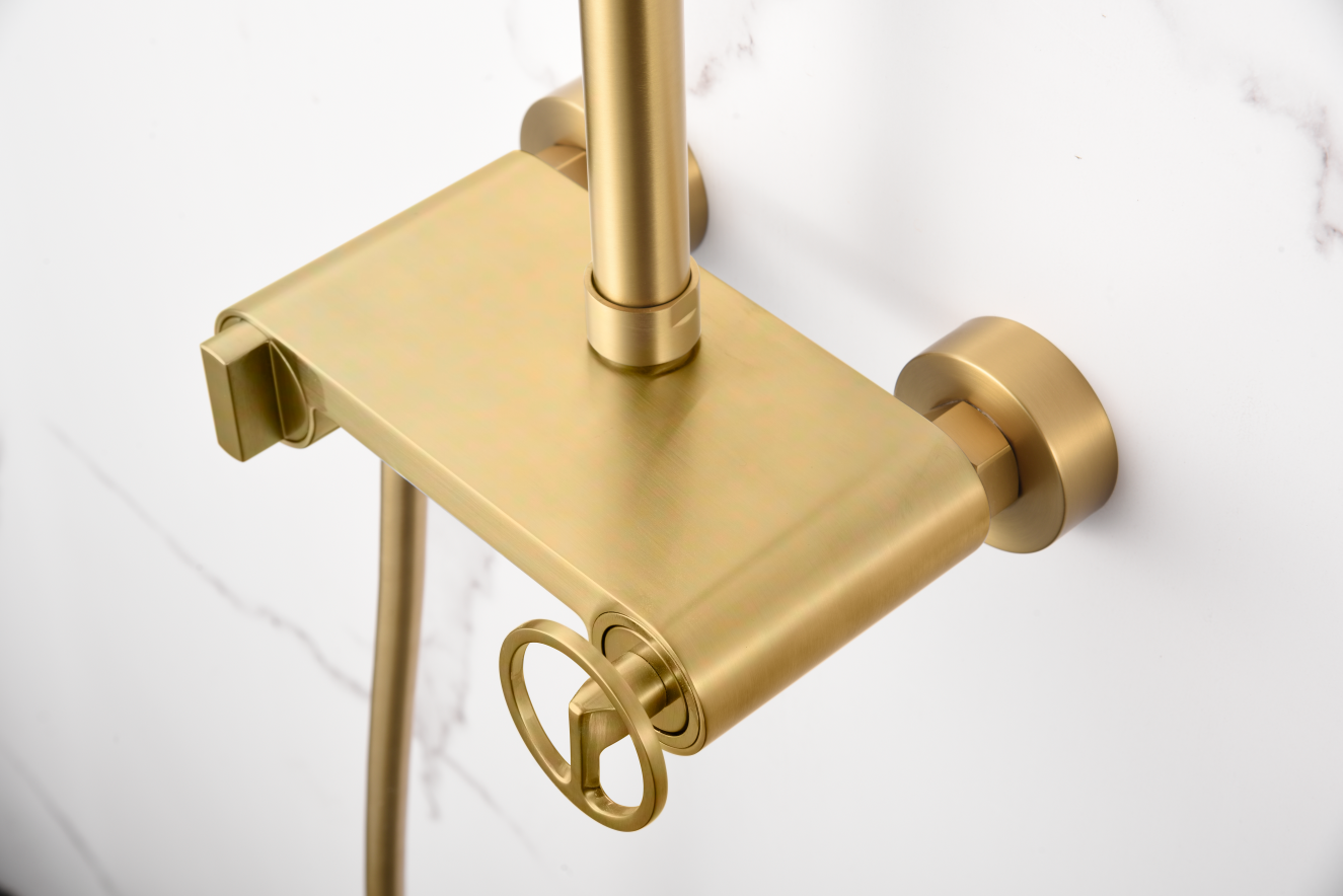 Eengreepsdoucheset Olimpo geborsteld goud