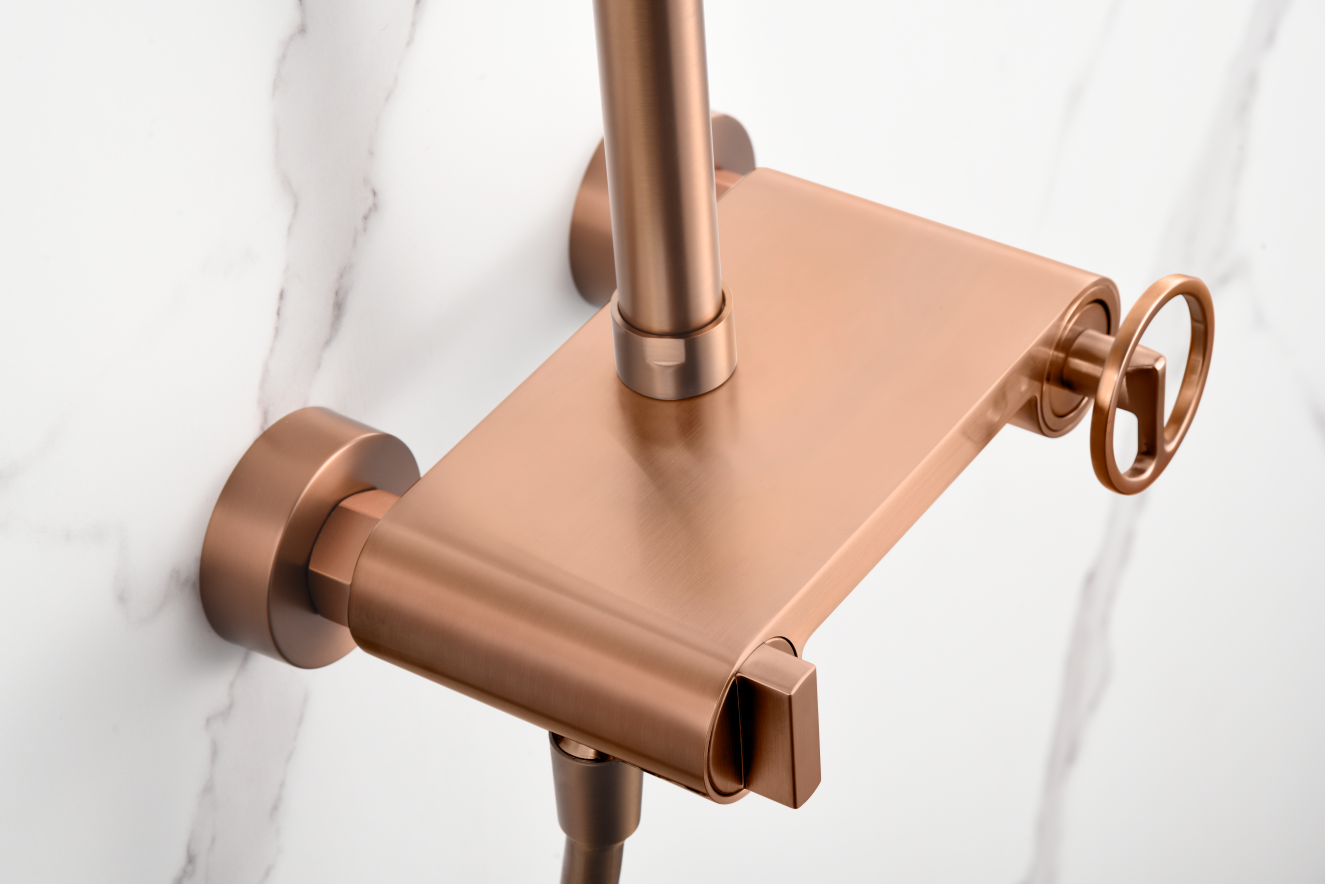 Eengreeps doucheset Olimpo geborsteld roségoud