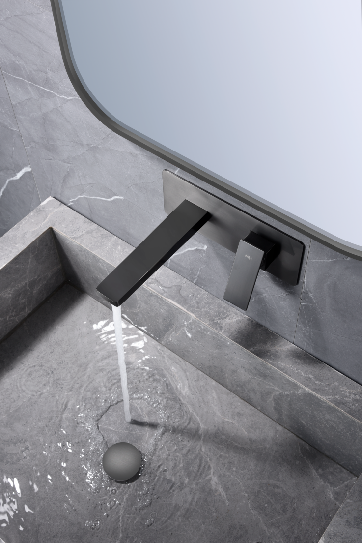 Eengreeps mengkraan voor inbouw wastafel Pisa zwart gun metal