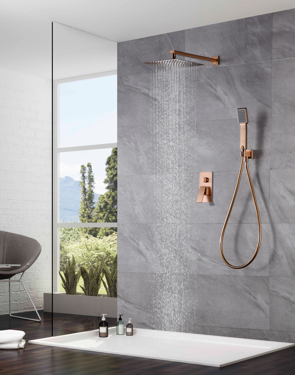 Eengreeps inbouwdoucheset Pisa geborsteld roségoud